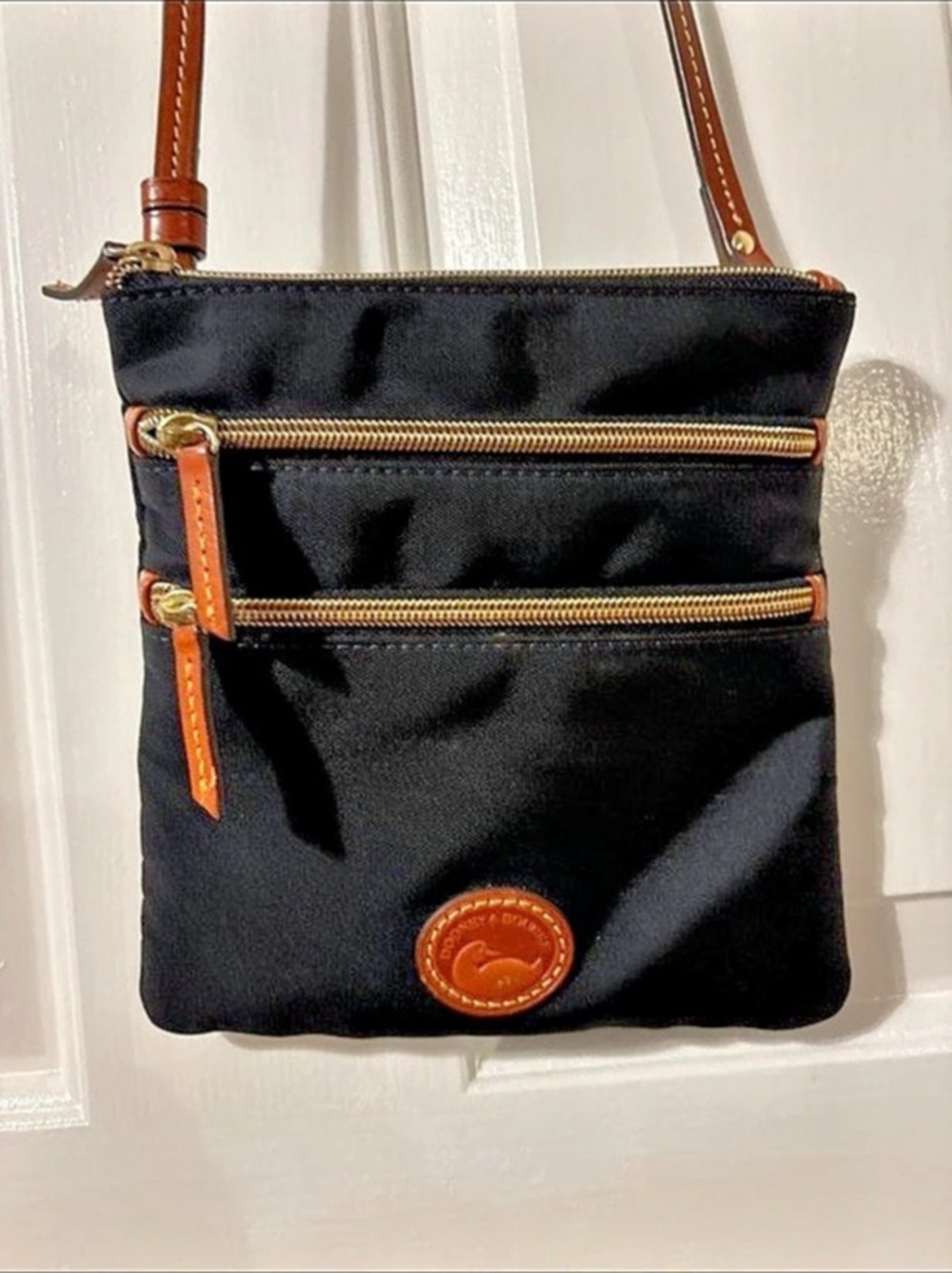 Dooney & Bourke Nylon North South Triple Zip Crossbody Black & Red Bag